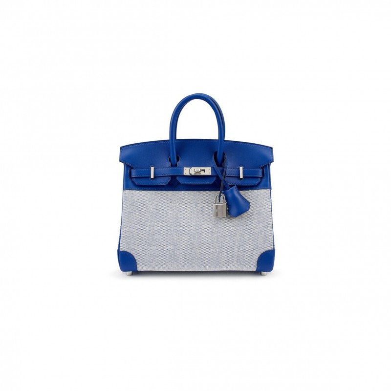 HERMES MASTER BLEU FRANCE SWIFT AND TOILE BIRKIN 25 PALLADIUM HARDWARE (25*20*13cm)