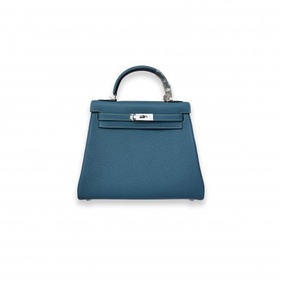 HERMES MASTER KELLY 28 DENIM BLUE SELLIER PALLADIUM (28*22*10cm)
