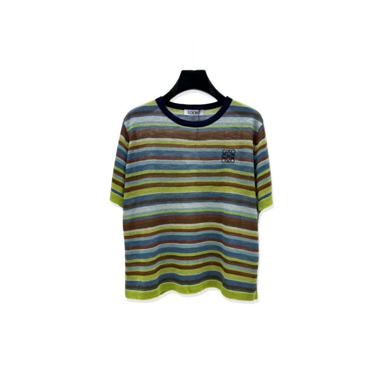 LOEWE STRIPED KNIT SHORT SLEEVED TOP
