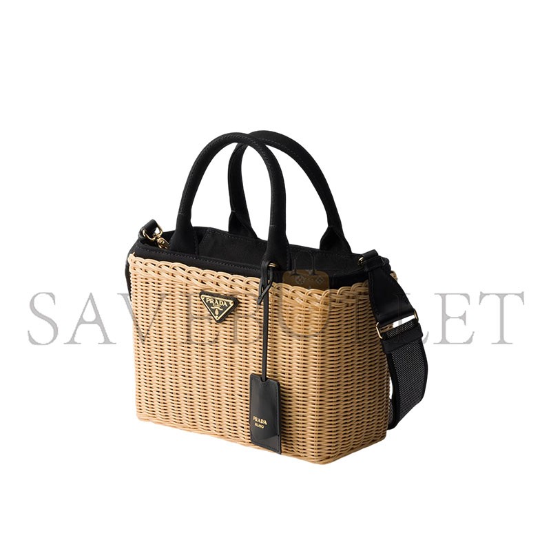 PRADA MEDIUM WICKER AND CANVAS TOTE BAG 1BG835 (26*18*11.5cm) PRADA MEDIUM WICKER AND CANVAS TOTE BAG 1BG835 (26*18*11.5cm)