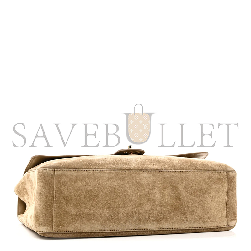 CHANEL MASTER SUEDE CALFSKIN SOUPLISSIMO MAXI FLAP DARK BEIGE (38*25*11cm)