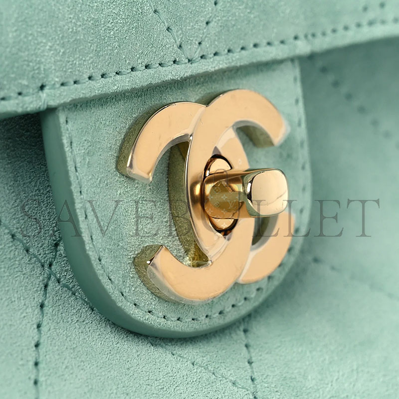 CHANEL SUEDE CALFSKIN SMALL SOUPLISSIMO MAXI FLAP GREEN (33*18*10cm) 