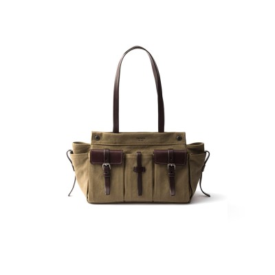 PRADA ROUTE LARGE CANVAS AND LEATHER TOTE BAG 1BG644 (34*25*17cm)