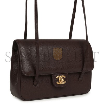 CHANEL SMALL PREPPY COCO FLAP BAG DARK BROWN SHINY CAVIAR BRUSHED GOLD HARDWARE (22*15*5cm) CHANEL SMALL PREPPY COCO FLAP BAG DARK BROWN SHINY CAVIAR BRUSHED GOLD HARDWARE (22*15*5cm)