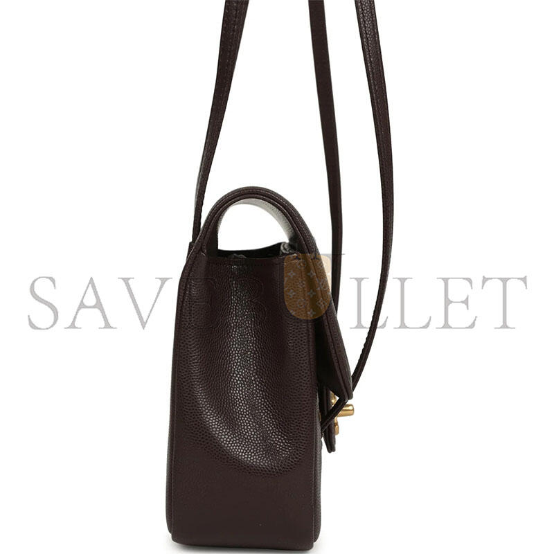 CHANEL SMALL PREPPY COCO FLAP BAG DARK BROWN SHINY CAVIAR BRUSHED GOLD HARDWARE (22*15*5cm)