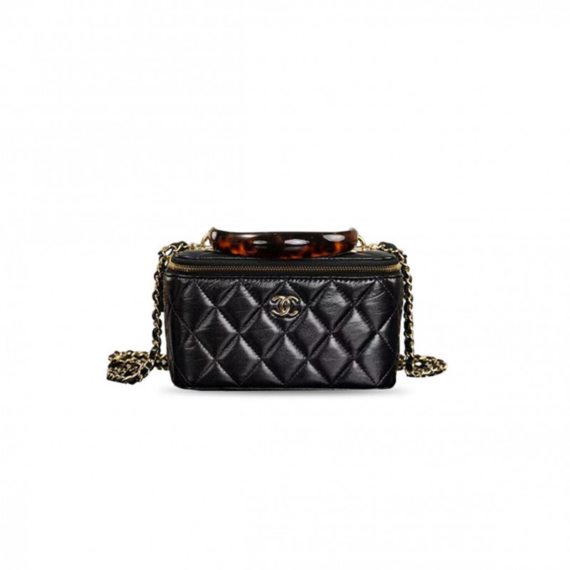 CHANEL TOP HANDLE VANITY CASE WITH CHAIN (17*9.5*8cm) 