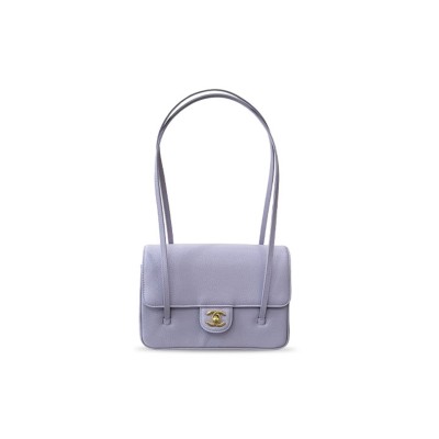 CHANEL PREPPY COCO CLUTCH WITH STRAPS LIGHT PURPLE SHINY CAVIAR BRUSHED GOLD HARDWARE AS6130 (22*15*5cm)