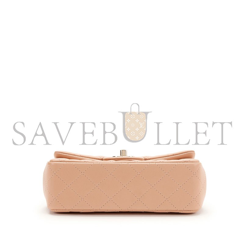CHANEL LIGHT BEIGE QUILTED LAMBSKIN RECTANGULAR MINI CLASSIC FLAP GOLD HARDWAR AS1116 (20*12*6cm)