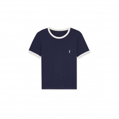 YSL CASSANDRE T-SHIRT IN RIBBED COTTON JERSEY 873313Y38CC4490