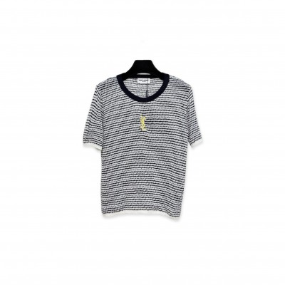 YSL STRIPED KNIT SHORT-SLEEVED TOP YSL STRIPED KNIT SHORT-SLEEVED TOP