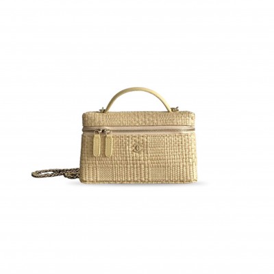 CHANEL CLASSIC VANITY WITH CHAIN BRAIDED RAFFIA & GOLD TONE METAL AP4385 (19.5*17*5cm)
