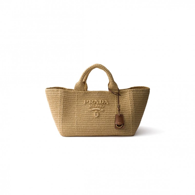 PRADA LARGE CROCHET TOTE BAG WITH LEATHER DETAILS 1BG635 (35*23.5*22cm) PRADA LARGE CROCHET TOTE BAG WITH LEATHER DETAILS 1BG635 (35*23.5*22cm)