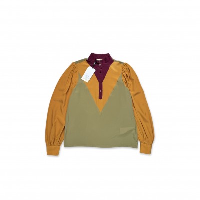 YSL COLOURBLOCK HIGH-NECK BLOUSE 857184Y100W3304 YSL COLOURBLOCK HIGH-NECK BLOUSE 857184Y100W3304