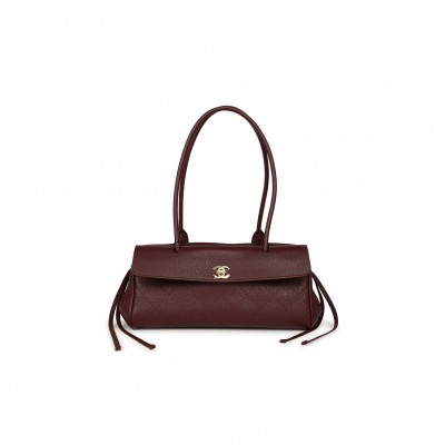 CHANEL SMALL URBAN ESSENTIAL EAST WEST SHOPPING TOTE DARK BURGUNDY CAVIAR GOLD HARDWARE (31*15*12cm) 