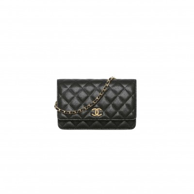 CHANEL WALLET ON CHAIN IN SHINY GRAINED CALFSKIN STRASS AND GOLD TONE METAL (19*12*3cm) 