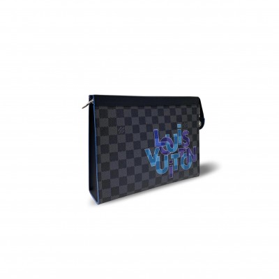 LOUIS VUITTON POCHETTE VOYAGE MM DAMIER GRAPHITE INTERLINKED LOGO (27*21*3cm)