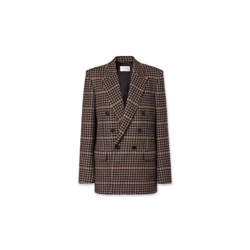 YSL HOUNDSTOOTH DOUBLE-BREASTED WOOL BLAZER