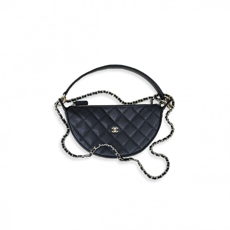 CHANEL CLUTCH WITH CHAIN IN BLACK QUILTED CAVIAR LEATHER WITH GOLD HARDWARE (22*15*6cm)  