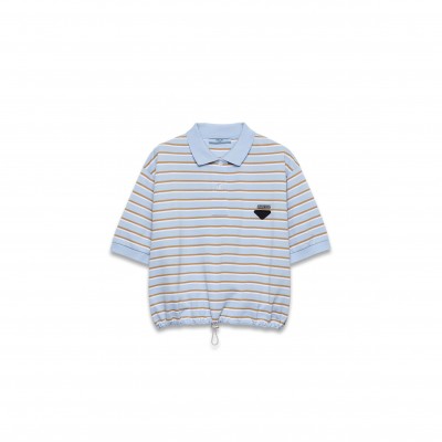 PRADA CROPPED STRIPED PIQUÉ POLO SHIRT 39609