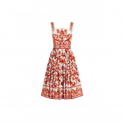 DOLCE GABBANA MAJOLICA-PRINT LONG POPLIN DRESS F6TTJTGDDRLS9000