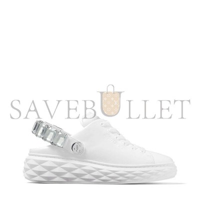 JIMMY CHOO DIAMOND SLING WHITE NAPPA LEATHER SLIPPER TRAINERS WITH CRYSTAL STRAP JIMMY CHOO DIAMOND SLING WHITE NAPPA LEATHER SLIPPER TRAINERS WITH CRYSTAL STRAP