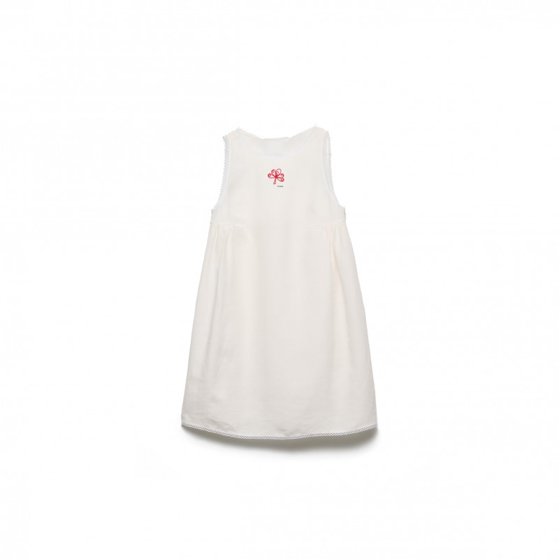 PRADA EMBROIDERED SLUBBED CANVAS MINI-DRESS P3S60R PRADA EMBROIDERED SLUBBED CANVAS MINI-DRESS P3S60R