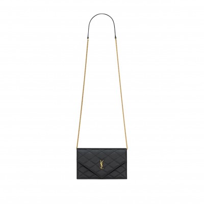 YSL PARIS CHAIN WALLET IN GRAIN DE POUDRE LEATHER 871149AAGOZ1000 (20*13*5cm)