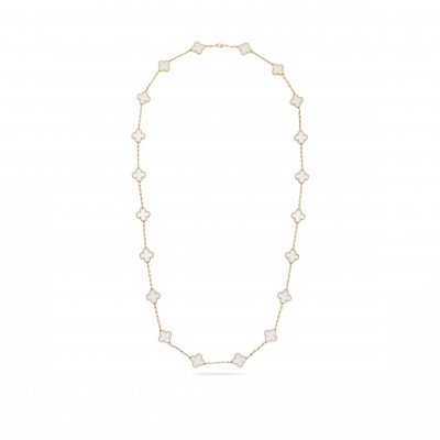 VAN CLEEF ARPELS VINTAGE ALHAMBRA LONG NECKLACE, 20 MOTIFS GOLD AND ROCK CRYSTAL
