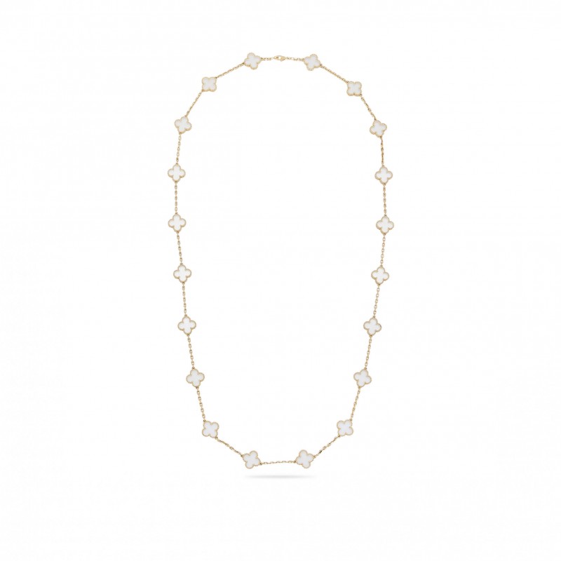 VAN CLEEF ARPELS VINTAGE ALHAMBRA LONG NECKLACE, 20 MOTIFS GOLD AND ROCK CRYSTAL