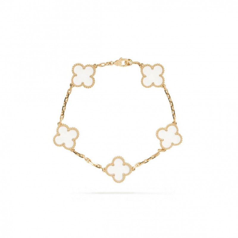 VAN CLEEF ARPELS VINTAGE ALHAMBRA BRACELET, 5 MOTIFS GOLD AND ROCK CRYSTAL