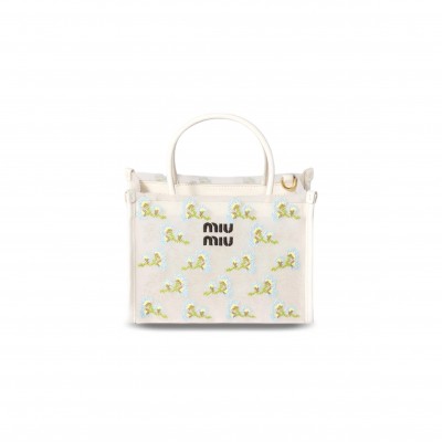 MIU MIU EMBROIDERED MESH TOP-HANDLE BAG 5BA310 (19.5*14*9cm)