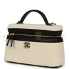 CHANEL MASTER COCO BEACH TOP HANDLE LONG VANITY CASE WITH CHAIN ECRU TWEED AND BLACK CALFSKIN GOLD HARDWARE (19*13*5cm) 
