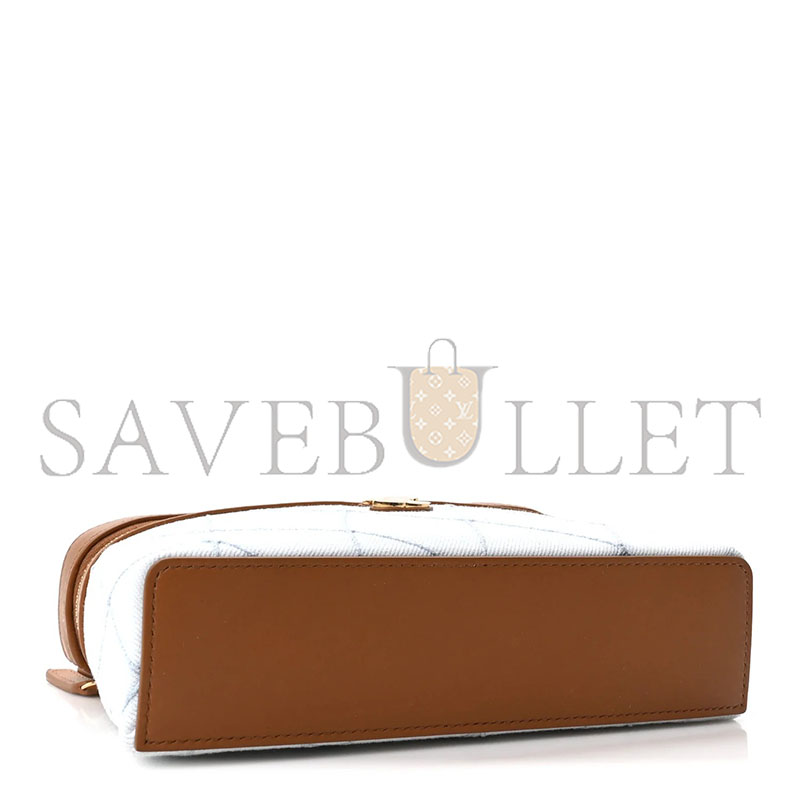 CHANEL WASHED DENIM CALFSKIN QUILTED TOP HANDLE SLIM VANITY CASE WITH CHAIN BLUE BROWN AP5164 (19.5*17*5cm)