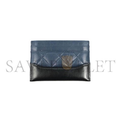CHANEL GABRIELLE FLAT CARD HOLDER NAVY BLACK CALFSKIN GOLD HARDWARE (11*8cm) 
