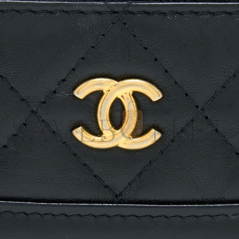CHANEL GABRIELLE CARD HOLDER AGED CALFSKIN BLACK GHW (11*8cm) 