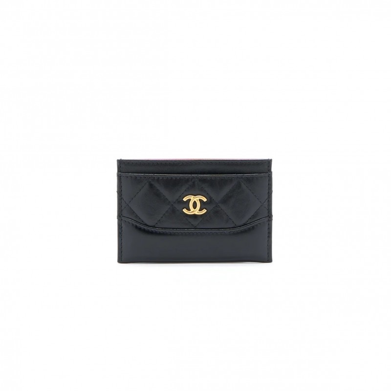 CHANEL GABRIELLE CARD HOLDER AGED CALFSKIN BLACK GHW (11*8cm) 