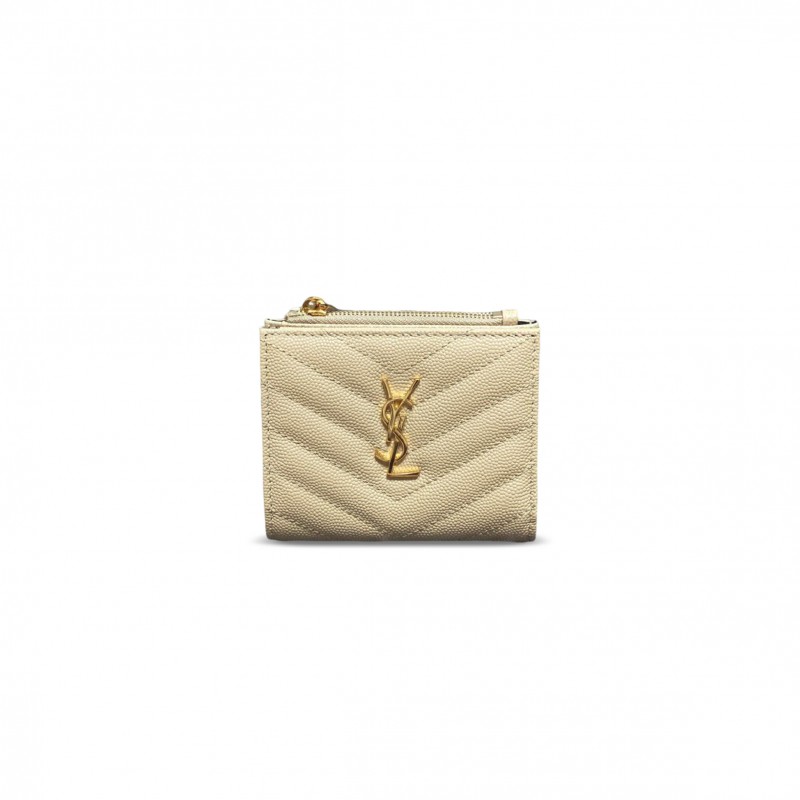 YSL CASSANDRE MATELASSÉ BI-FOLD WALLET IN GRAIN DE POUDRE LEATHER 575879 (10.5*8.5*2.5cm)