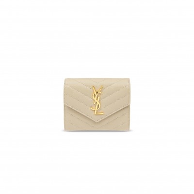 YSL CASSANDRE MATELASSÉ COMPACT TRI FOLD WALLET IN GRAIN DE POUDRE LEATHER 403943 (12.5*10*2.5cm)