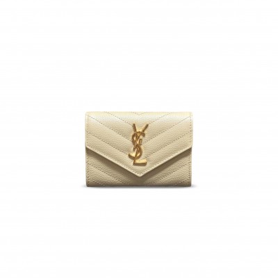 YSL CASSANDRE MATELASSÉ SMALL ENVELOPE WALLET IN GRAIN DE POUDRE LEATHER 414404 (13.5*9.5*3cm)