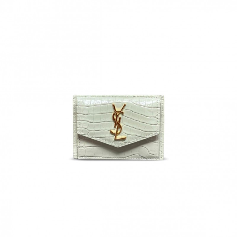 YSL UPTOWN FLAP CARD CASE IN CROCODILE-EMBOSSED SHINY LEATHER 582305 (10.5*7*1.5cm)