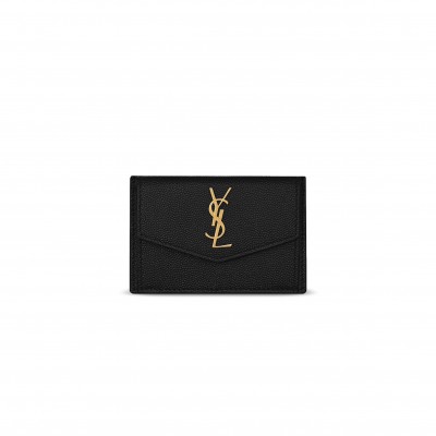 YSL UPTOWN FLAP CARD CASE IN GRAIN DE POUDRE LEATHER 5823051GF0J1000 (10.5*7*1.5cm)