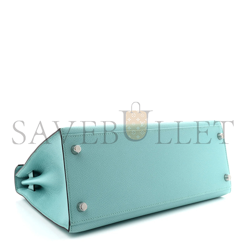 HERMES KELLY 28 SELLIER EPSOM BLEU ATOLL PALLADIUM HARDWARE (28*22*10cm)