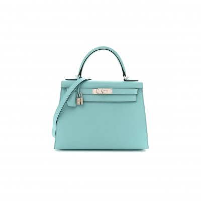 HERMES MASTER KELLY 28 SELLIER EPSOM BLEU ATOLL PALLADIUM HARDWARE (28*22*10cm)
