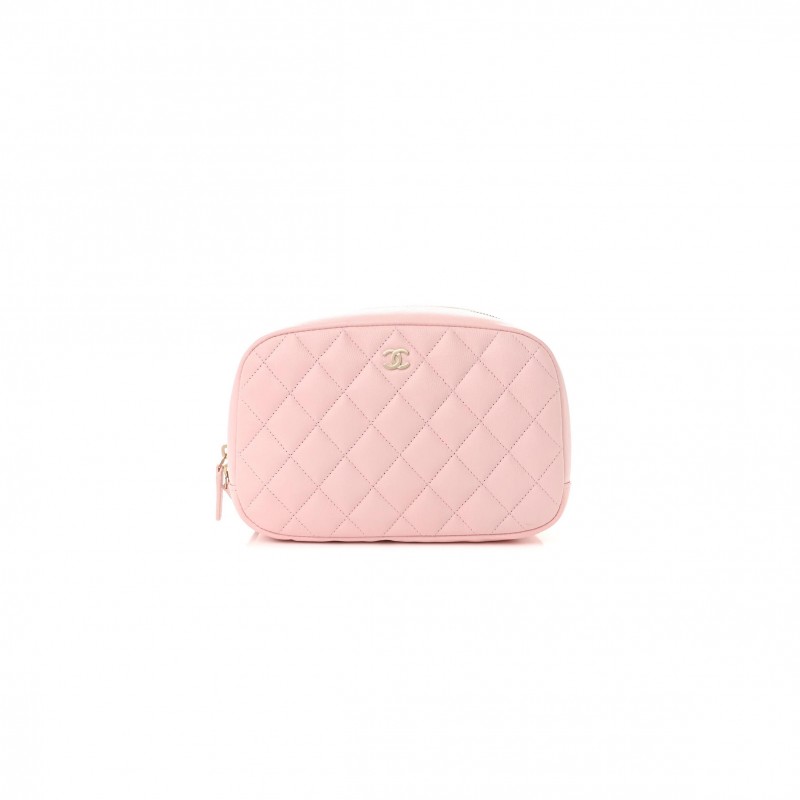 CHANEL MASTER CAVIAR QUILTED MEDIUM CURVY POUCH COSMETIC CASE LIGHT PINK (18.5*11*6cm) 
