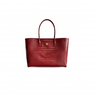 CHANEL LARGE CERF SHOPPING BAG CROCODILE EMBOSSED CALFSKIN GOLD HARDWARE AS6244 (47*31*15cm) 