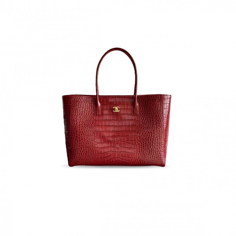CHANEL LARGE CERF SHOPPING BAG CROCODILE EMBOSSED CALFSKIN GOLD HARDWARE AS6244 (47*31*15cm) 