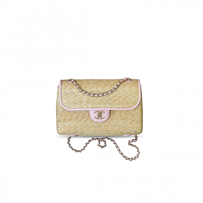 CHANEL RAFFIA LAMBSKIN SMALL FLAP BAG  AS6017 (23*16*8cm) 