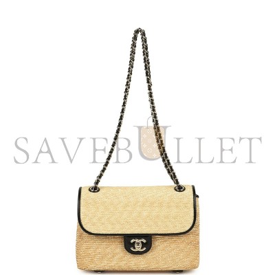 CHANEL SMALL FLAP BAG BEIGE BRAIDED RAFFIA AND BLACK LAMBSKIN LIGHT GOLD HARDWARE AS6017 (23*16*8cm) CHANEL SMALL FLAP BAG BEIGE BRAIDED RAFFIA AND BLACK LAMBSKIN LIGHT GOLD HARDWARE AS6017 (23*16*8cm)