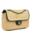 CHANEL MASTER SMALL FLAP BAG BEIGE BRAIDED RAFFIA AND BLACK LAMBSKIN LIGHT GOLD HARDWARE AS6017 (23*16*8cm)