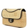 CHANEL MASTER SMALL FLAP BAG BEIGE BRAIDED RAFFIA AND BLACK LAMBSKIN LIGHT GOLD HARDWARE AS6017 (23*16*8cm)